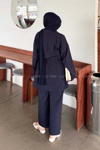 Lamelif Beli Lastikli Takım Lacivert