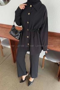 Lamelif Beli Lastikli Takım Siyah