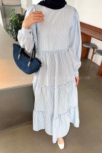 Baby Blue Crew Neck Polyester Unprinted Dresess