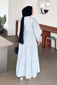 Baby Blue Crew Neck Polyester Unprinted Dresess