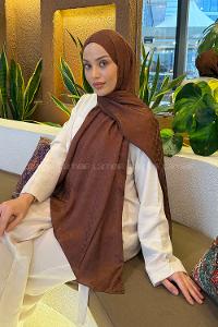 Lamelif  Bloom Desen Ayrobin Floş Jakar  Şal Badem