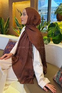 Lamelif  Bloom Desen Ayrobin Floş Jakar  Şal Badem