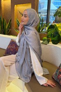 Lamelif  Bloom Desen Ayrobin Floş Jakar  Şal Gri