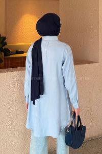 Baby Blue Shirt Collar Long Arm Poplin Fabric Shirt