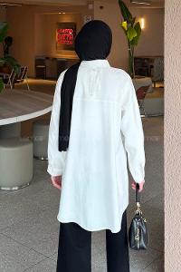 Ecru Shirt Collar Long Arm Poplin Fabric Shirt