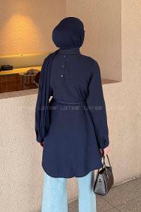 Navy Blue Shirt Collar Long Arm Poplin Fabric Shirt