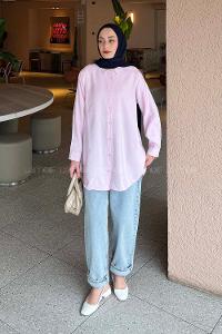 Pink Shirt Collar Long Arm Poplin Fabric Shirt