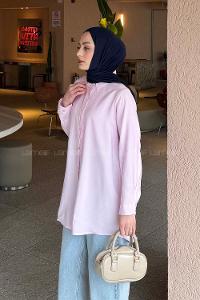 Pink Shirt Collar Long Arm Poplin Fabric Shirt