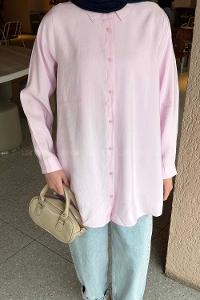 Pink Shirt Collar Long Arm Poplin Fabric Shirt