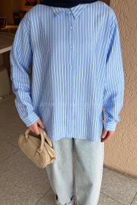 Lamelif Çizgili Modal Gömlek Mavi