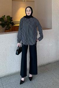 Black Shirt Collar Long Arm Modal Shirt