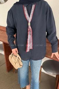 Lamelif Fular Bağlamalı Gömlek Lacivert