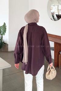 Lamelif Fular Bağlamalı Gömlek Mürdüm