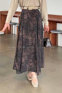 Lamelif Kemerli Desenli Etek Leopar