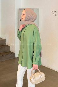 Lamelif Müslin Tesettür Gömlek  Çağla Yeşili