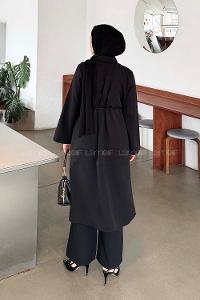 Lamelif Omuz Büzgülü Tesettür Takım Siyah