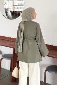 Lamelif Önü Pensli Tesettür Gömlek  Haki