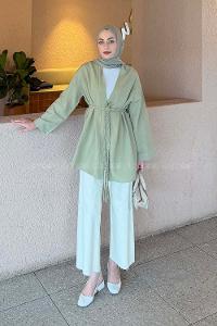 Plum Green Long Arm Linen Kimono