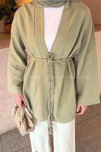 Plum Green Long Arm Linen Kimono
