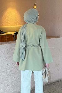 Plum Green Long Arm Linen Kimono