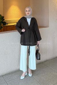Dark Brown Long Arm Linen Kimono
