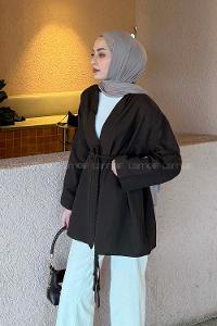 Dark Brown Long Arm Linen Kimono