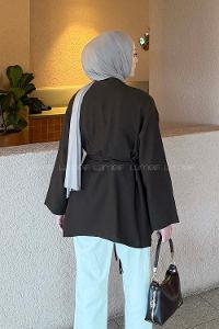 Dark Brown Long Arm Linen Kimono