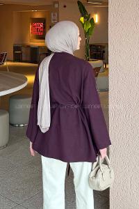 Lamelif Örgü Bağlamalı Kimono Ceket Mürdüm