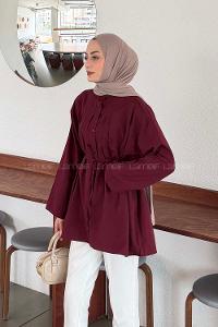 Lamelif Piliseli Geniş Kol Gömlek Bordo