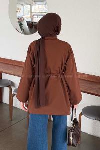 Lamelif Piliseli Geniş Kol Gömlek Kahverengi