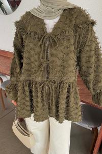 Lamelif Püskül Detaylı Bağlamalı Tunik Koyu Yeşil