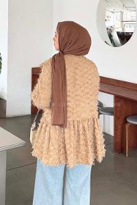 Lamelif Püskül Detaylı Bağlamalı Tunik Vizonrengi