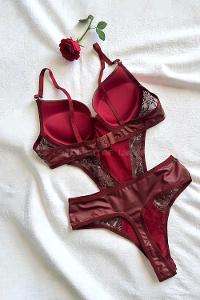 Lamelif Süet Deri Badysuit Takım