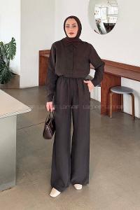 Lamelif Yaka Cepli Takım Koyu Kahverengi