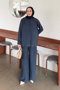 Lamelif Yaka Cepli Takım Lacivert