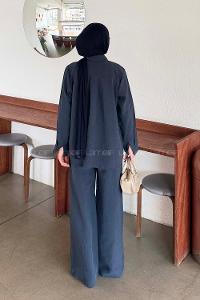 Lamelif Yaka Cepli Takım Lacivert