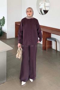 Lamelif Yaka Cepli Takım Mürdüm