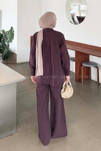 Lamelif Yaka Cepli Takım Mürdüm