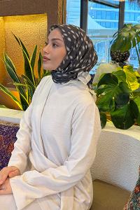 Lamelif Ceylan Desen Soft Eşarp Koyu Yeşil Ekru