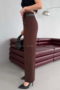 Lamelif Çift Kemer Detaylı Pantolon Acı Kahve