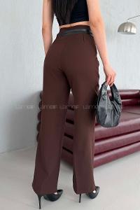 Lamelif Çift Kemer Detaylı Pantolon Acı Kahve