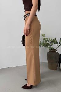 Lamelif Çift Kemer Detaylı Pantolon Camel