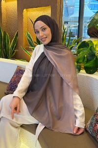 Lamelif Degrade Desen Soft Şal Koyu Kahve Vizon