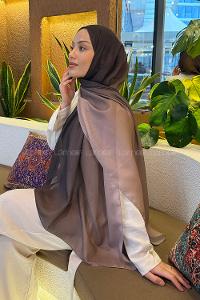 Lamelif Degrade Desen Soft Şal Koyu Kahve Vizon