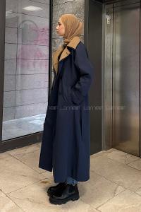 Lamelif Garnili Uzun Trenç Lacivert