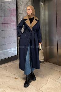 Lamelif Garnili Uzun Trenç Lacivert