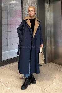 Lamelif Garnili Uzun Trenç Lacivert