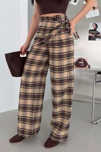 Beige Polyester High Waist Comfortable Pants