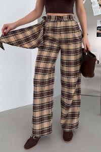 Beige Polyester High Waist Comfortable Pants