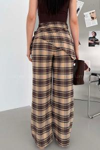 Beige Polyester High Waist Comfortable Pants